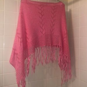PINK KNIT FRINGE VINTAGE Y2K PONCHO
